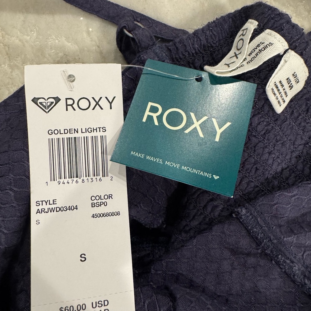 Roxy Dark Blue Button-Front Spaghetti Strap Mini Dress - Picture 3 of 3